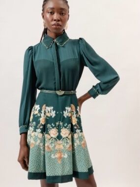 Antix| NEW Boa Sorte Green Floral Long Sleeve Fit-and-Flare Boutique Dress Sz S